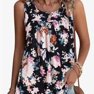 Floral Sleeveless Top - Black and Pink